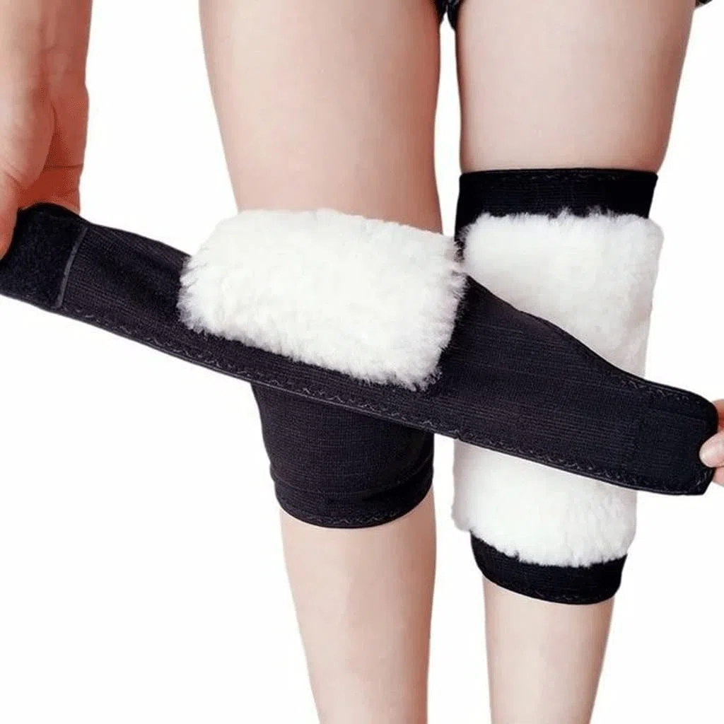 Thermo-Knie- und Gelenkwärmer, für den Winter, Schafwolle, flexible Polsterung, dick, einfarbig, Wärme