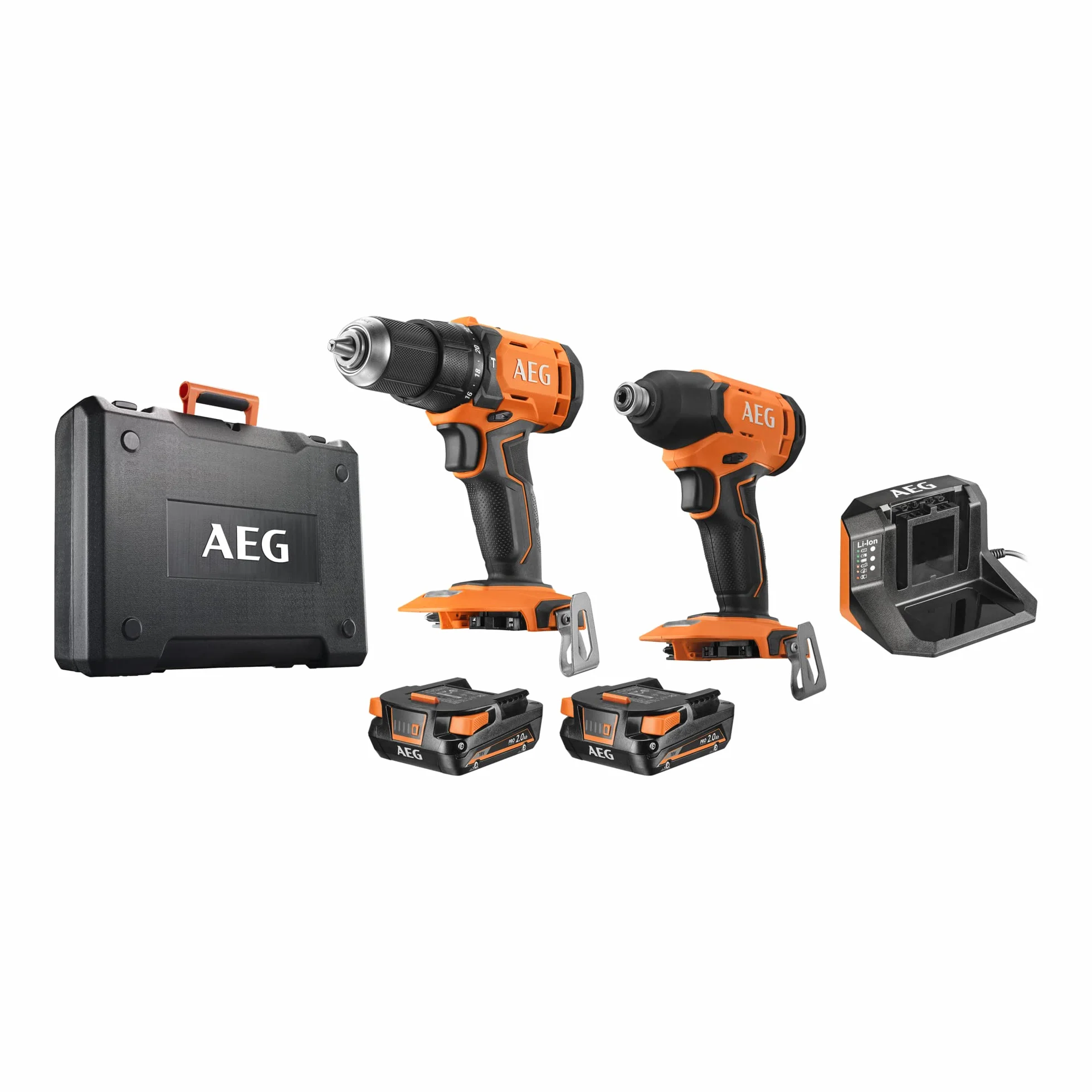 AEG PRO18V Akku-Kombo-Kit JP 18I2-202C (Schlagbohrschrauber BSB18G4 mit 60Nm max. Drehmoment, Schlagschrauber BSS18C2 mit 210Nm max. Drehmoment, inkl. Werkzeugkoffer, 2x 4,0Ah Akku und Ladegerät)