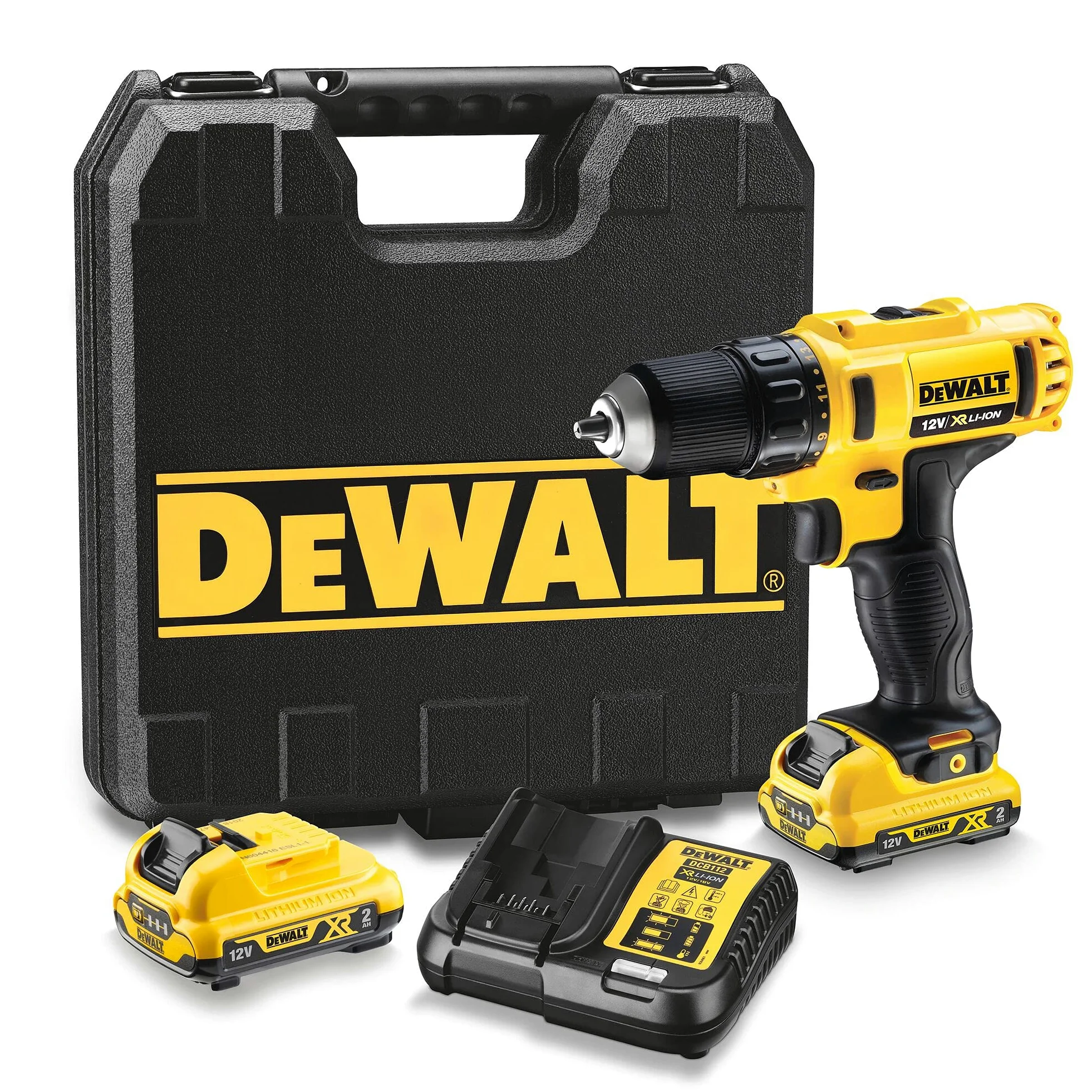 Dewalt 10,8 Volt 2-Gang Akku-Bohrschrauber DCD710D2 (für Bohr- und Schraubarbeiten in Holz und Metall, 2 Gänge, 15-stufiges Drehmoment, 2X 2 Ah Lio-Ion Akkus, Schnellladegerät, Transportkoffer), Ba...