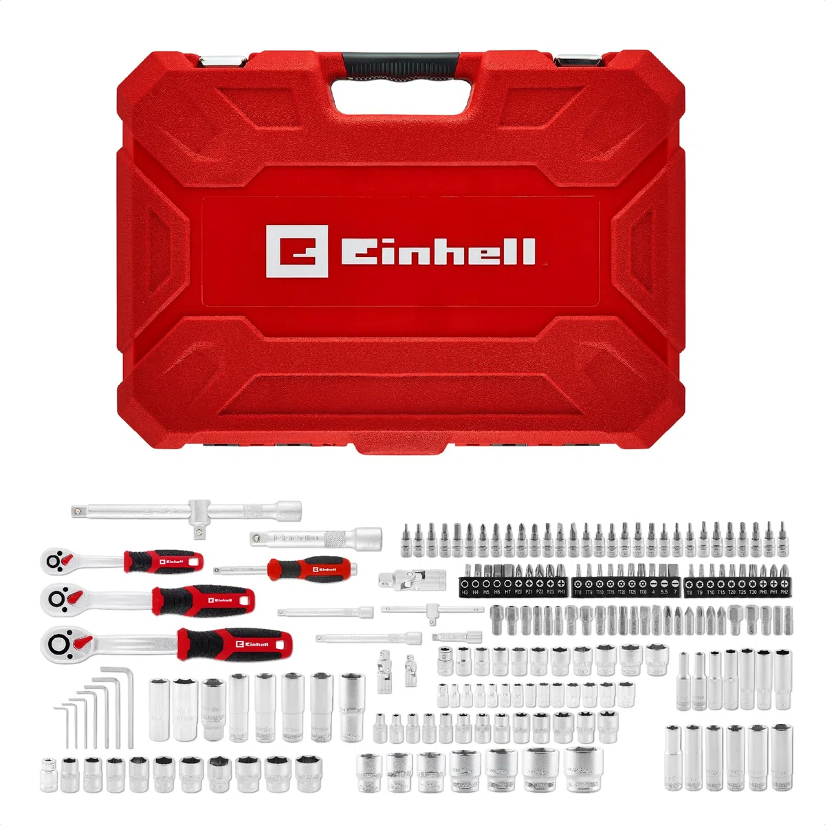 Einhell 181-tlg. Stecknuss- und Ratschen-Set | Steckschlüssel-Satz | Umschaltknarren | Bit-Sortiment | Schraubendrehergriff | Stiftschlüssel | inkl. Koffer