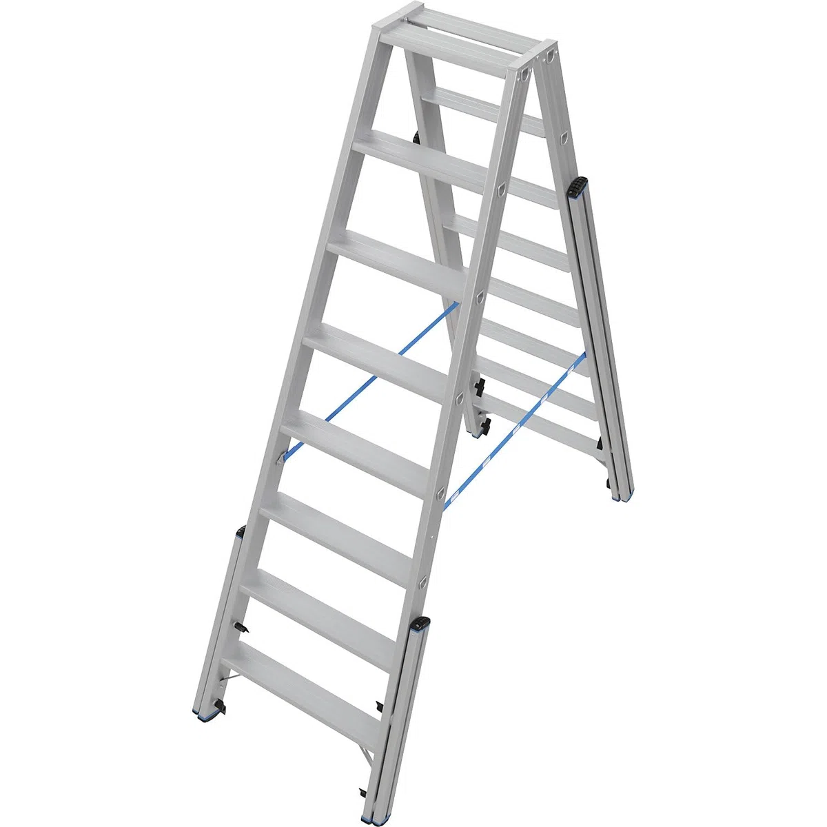 KRAUSE | Treppen-Stufenstehleiter | Mit Niveauausgleich, beidseitig begehbar, 2x8 Stufen