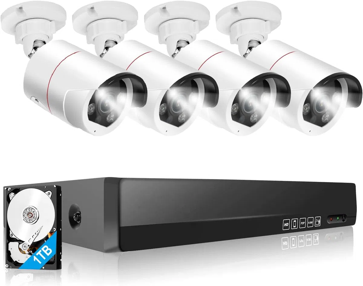 8CH Überwachungskamera Set mit 4pcs 3MP WiFi Kameras, 1TB Festplatte, Nachtsicht Bewegungserkennung