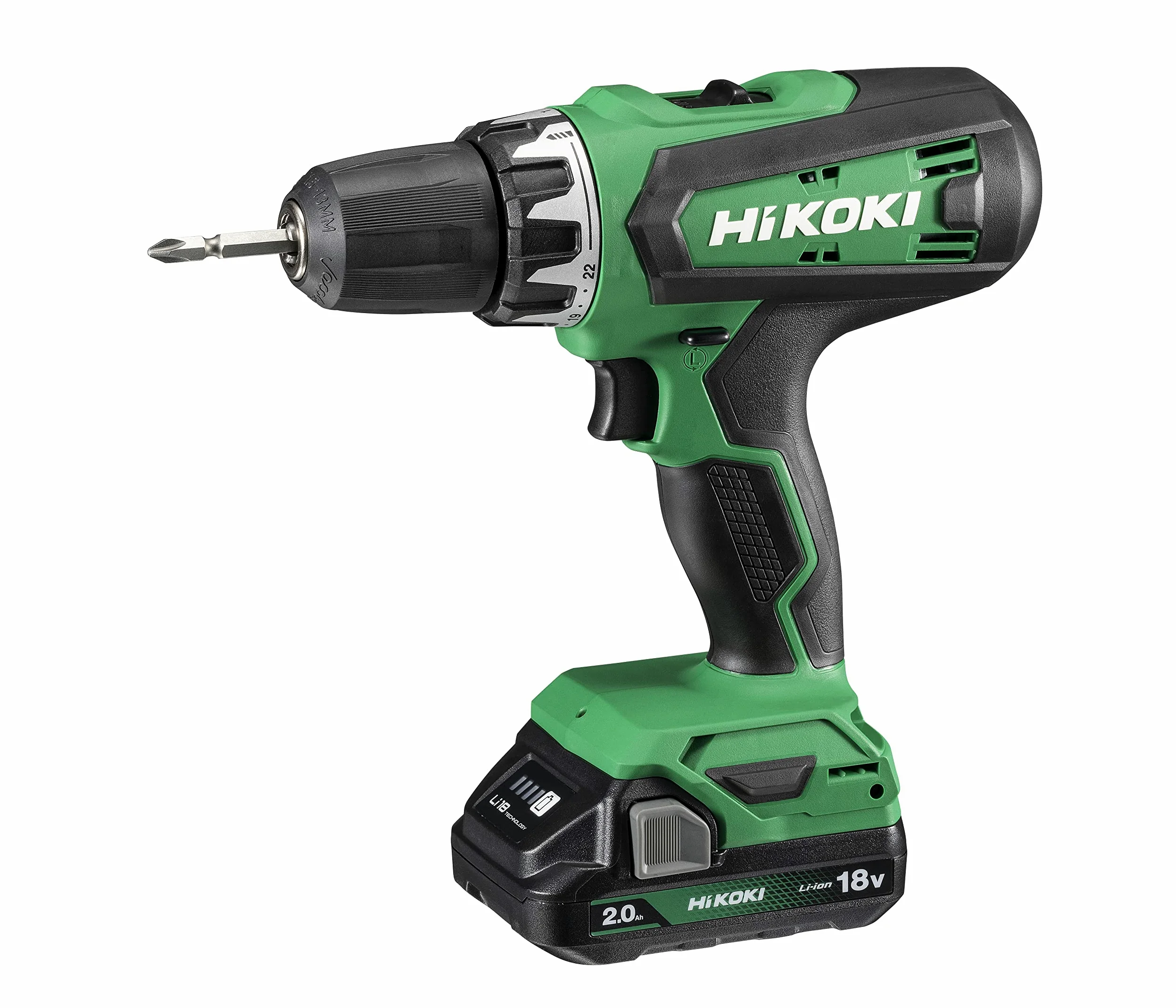 HiKOKI Akkuschrauber DS18DF, 18V Akku-Bohrschrauber Set, 53 Nm, 2 Gänge | Inklusive 2 x 2.0 Ah Li-Ion Akkus, Ladegerät und Transportkoffer, mit LED-Licht für präzises Bohren und Schrauben