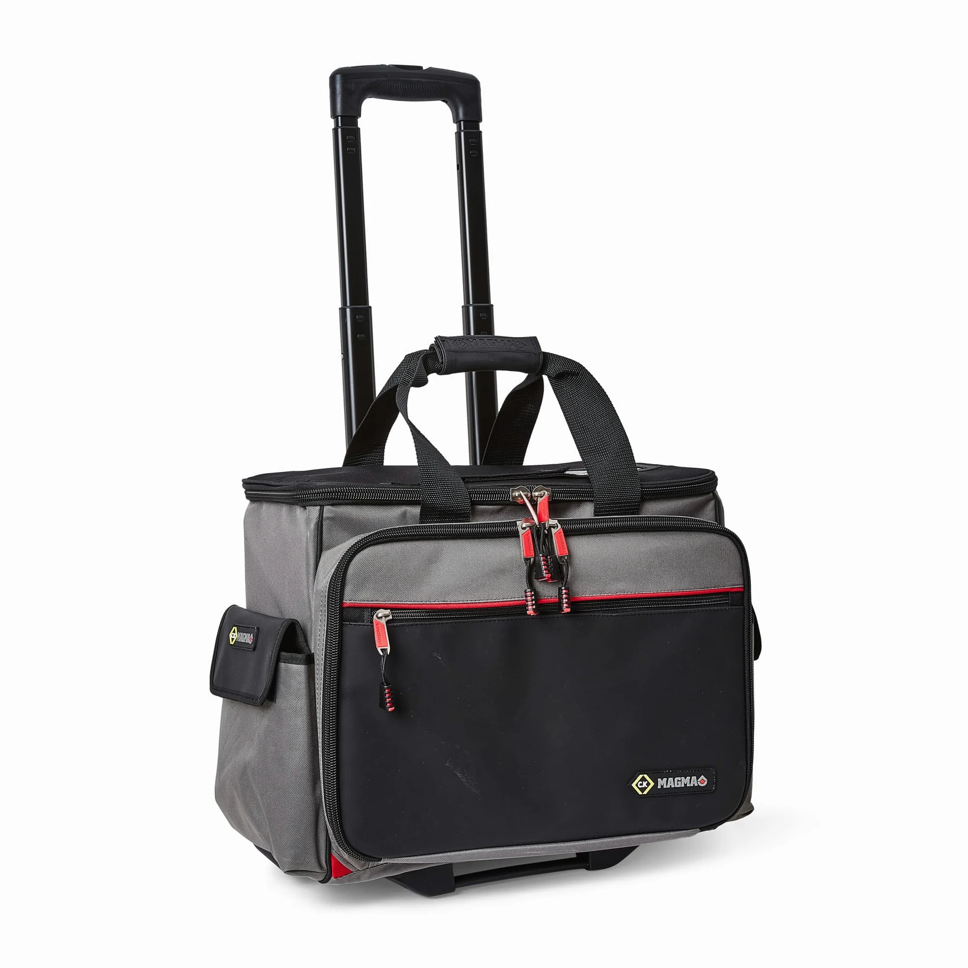 C.K Magma Werkzeugtrolley für Techniker, Rollender Werkzeugkoffer mit 30 Taschen, Teleskopgriff, Rollen, A4-Fach, roter Innenausstattung, abschließbarem Reißverschluss, 500 x 300 x 400 mm, CK MA2650