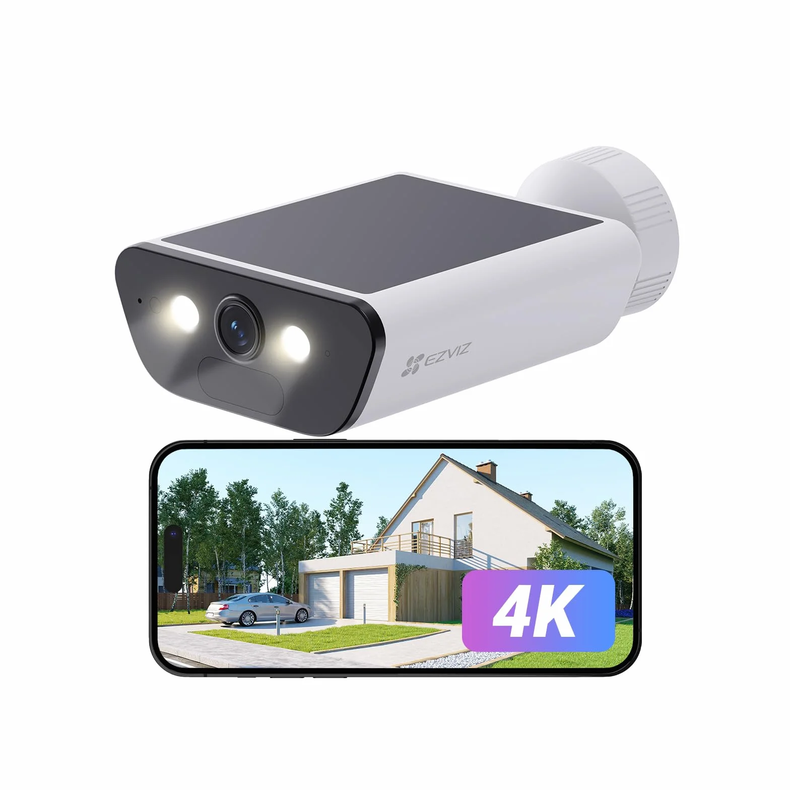 EZVIZ 4K Akku Überwachungskamera mit 10400mAh Akku, kabellose Außenkamera mit eingebautem 1.4W Solarpanel, KI Personen- und Fahrzeugerkennung, Zwei-Wege-Audio, unterstützt WLAN 6, wetterfest, CB5