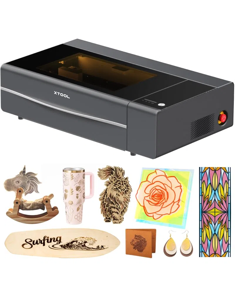xTool P2S 55W CO2 Laser Graviermaschine, Smart Desktop CO2 Laser | Dual Smart 16MP Kameras, Gravieren von gekrümmten Oberflächen, Gestalten mit Holz und Metall, Acryl, Glas, Stoff, Leder