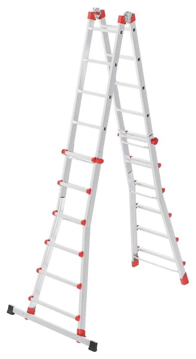Hailo Alu-Multifunktionsleiter, 4x6 Sprossen Schiebeleiter bis 150 kg, Mehrzweckleiter mit Sicherheitsgelenken & Rastgriffen, sprossenweise höhenverstellbar, rostfrei, Silber, M80 Aktuelles Modell